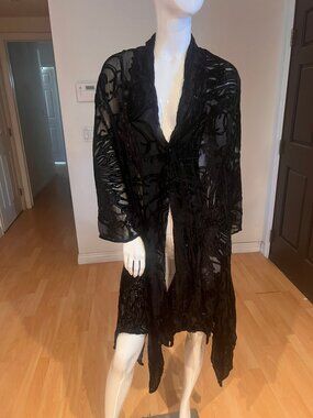 Y2K PACO SOLER KIMONO CARDIGAN BURNOUT EMBELLISHED SIZE S/M WHIMSICAL GOTH
